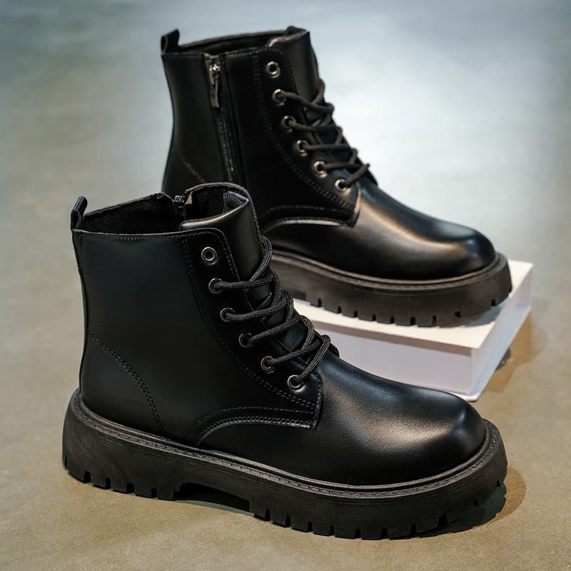 New Autumn Style Chef Men's Shoes, Non-slip Waterproof Kitchen High-top Leather Boots, Black Casual Leather Shoes, Sporty Martin Shoes