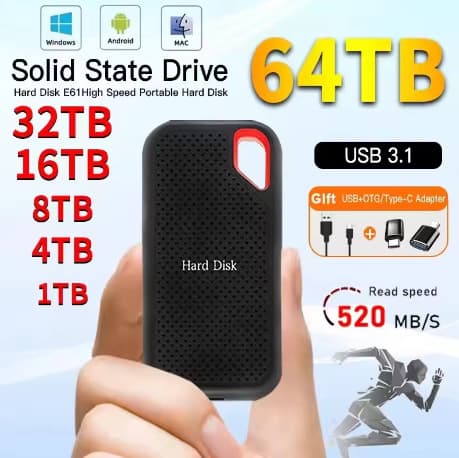 Solid-State Mobile Hard Drive Ssd Pssd E61 1Tb 2Tb 4Tb 6Tb 16Tb 32Tb 64Tb 128t