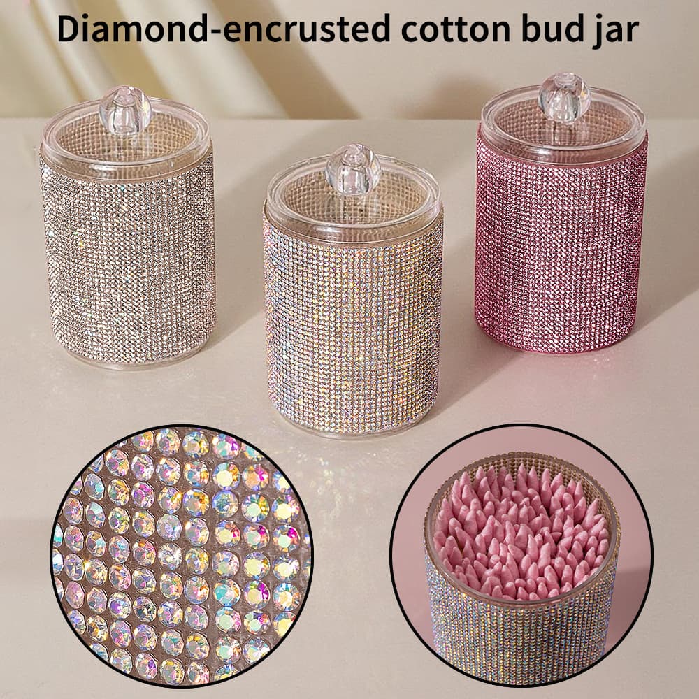 High-looking new diamond-encrusted cotton swab jar storage box for home creative kitchen refrigerator with lid and diamond-encrusted storage box