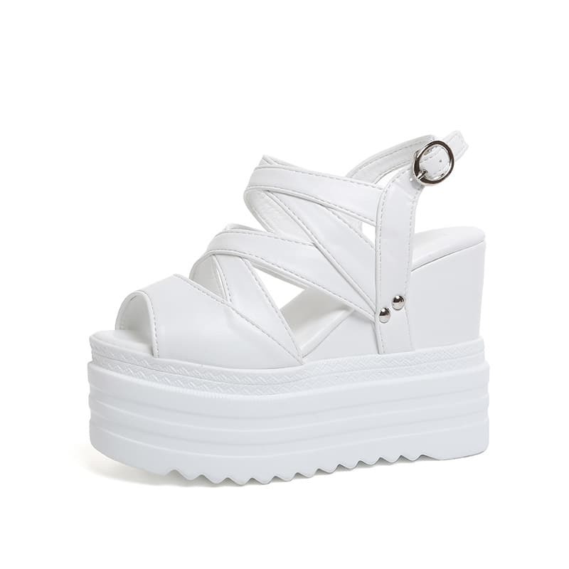Women's 12cm Platform Chunky Heel Peep-Toe Sandals 2026 Summer Hollow Roman Sandals High Heel Fashion Versatile Sandal Boots