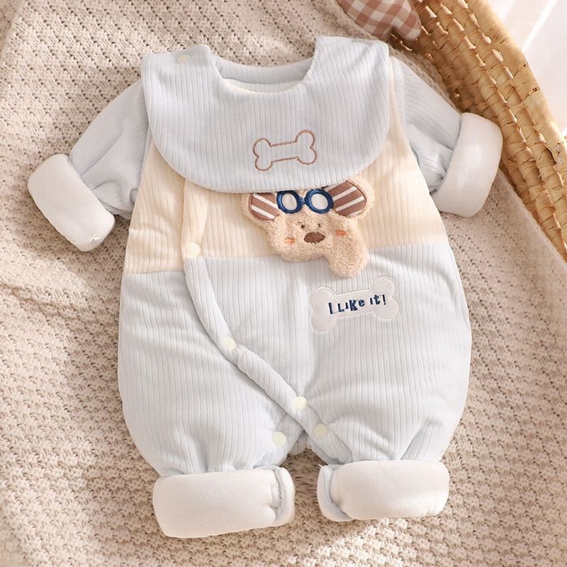 Baby Onesie for Autumn and Winter, Cotton Padded Warm Clothing for Newborns, Thickened Harsuit, Crawling Style
