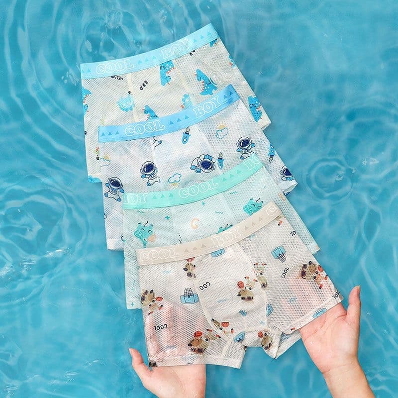 Wholesale Summer Children Underwear Boys' Mid-rise Medium to Large Kids Thin Ice Silk Antibacterial Breathable Boxer Shorts