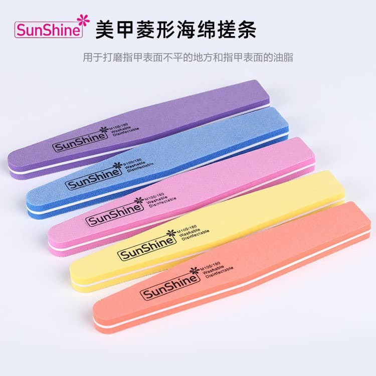 Sunshine Diamond Sponge Nail File - Long Round Double-Sided Nail Buffer for Manicure Tools