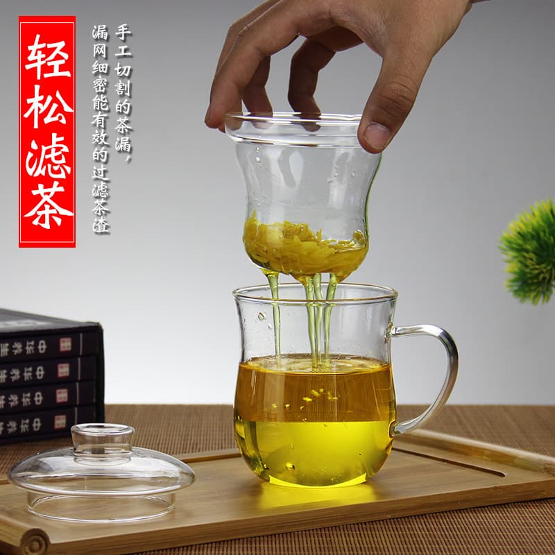 In Stock Transparent Flower Tea Cup with Tea Separation, Creative Three-Piece Glass Water Cup, My Fair Lady Cup Tea