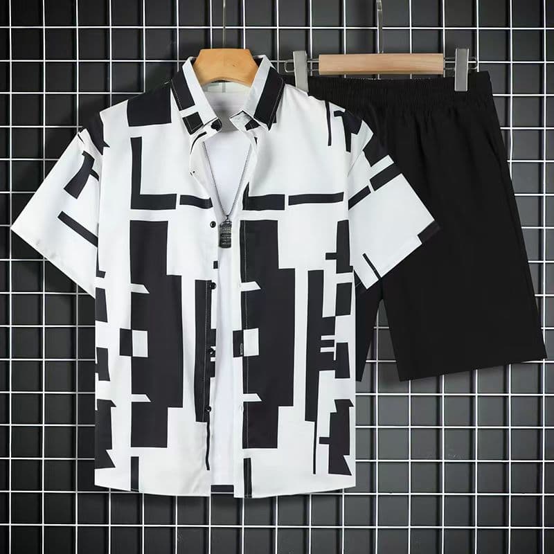 Beach Suit Summer Short-Sleeved Trendy Shirt Large Size Loose Hawaiian Men's Casual Shorts Matching Couple