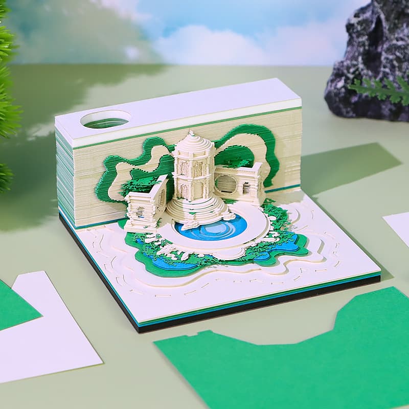 Business Commemorative Souvenir Gift, Desktop Ornament, Paper-cut Cultural Craft Gift, Oasis Garden 3D Tear-off Notepad