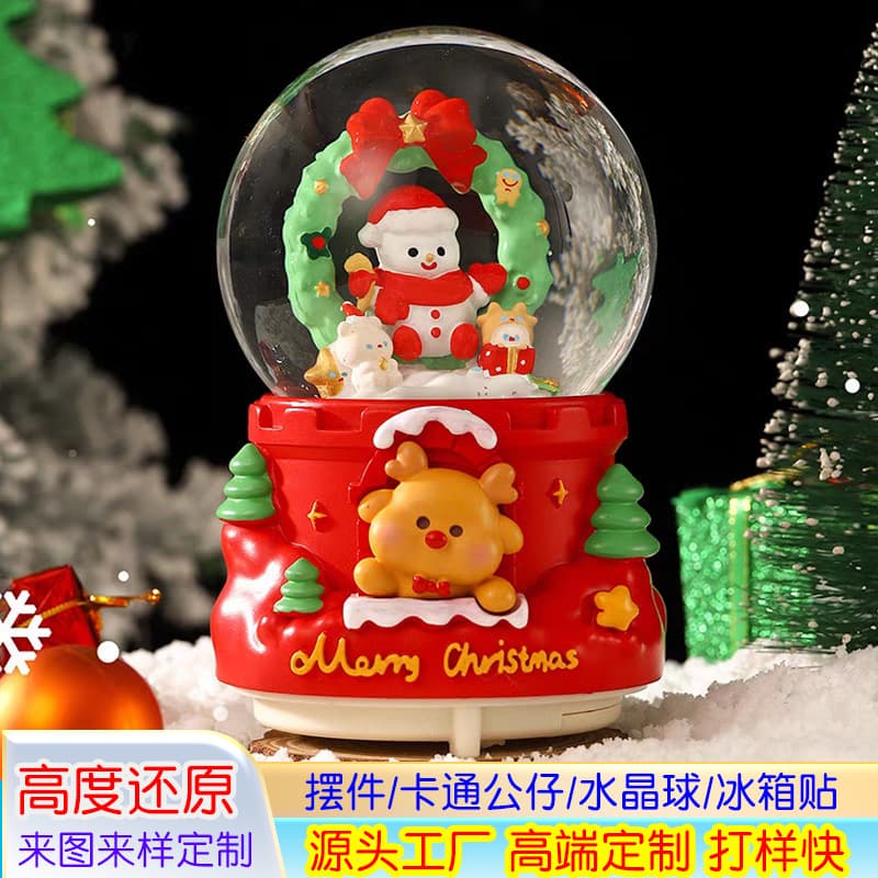 Custom Crystal Ball Christmas Snowman Reindeer Creative Statue Ornament Christmas Snow Globe Resin Ornament Gift Cross-border