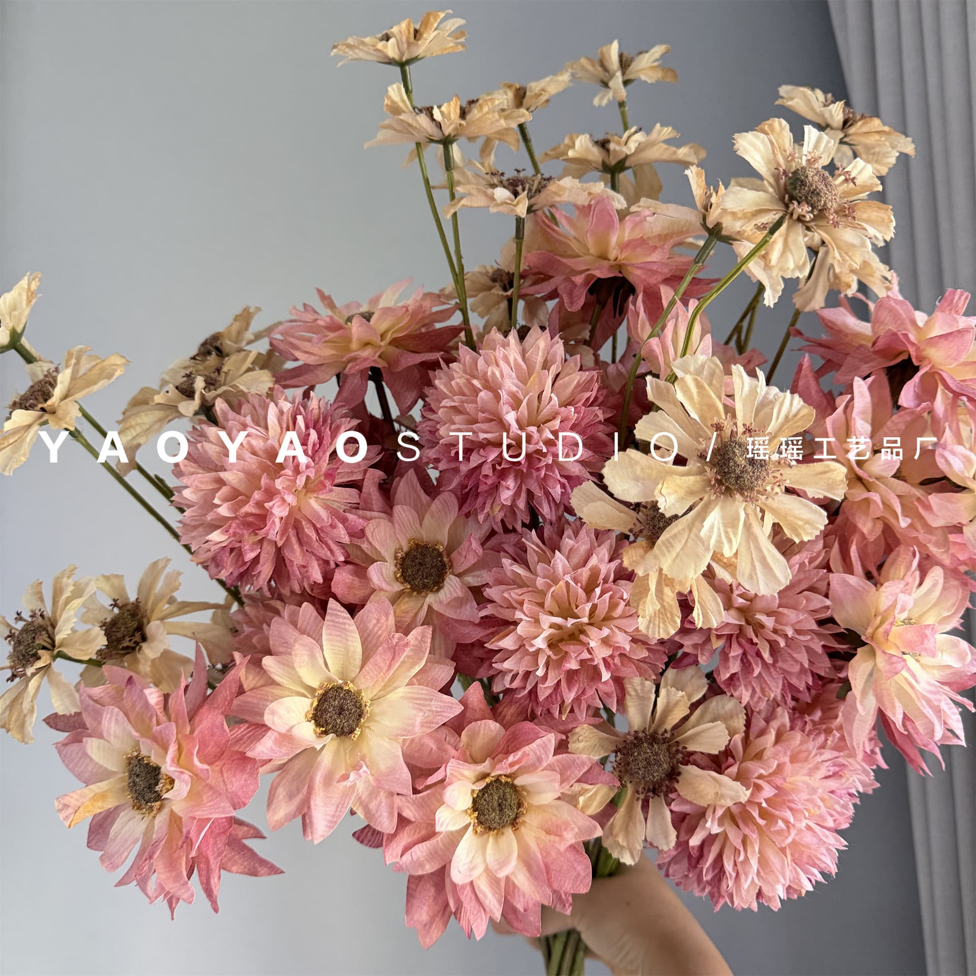 Pink-beige artificial flower bouquet home decoration vase ornament living room bedroom desktop decoration photography prop fake flowers