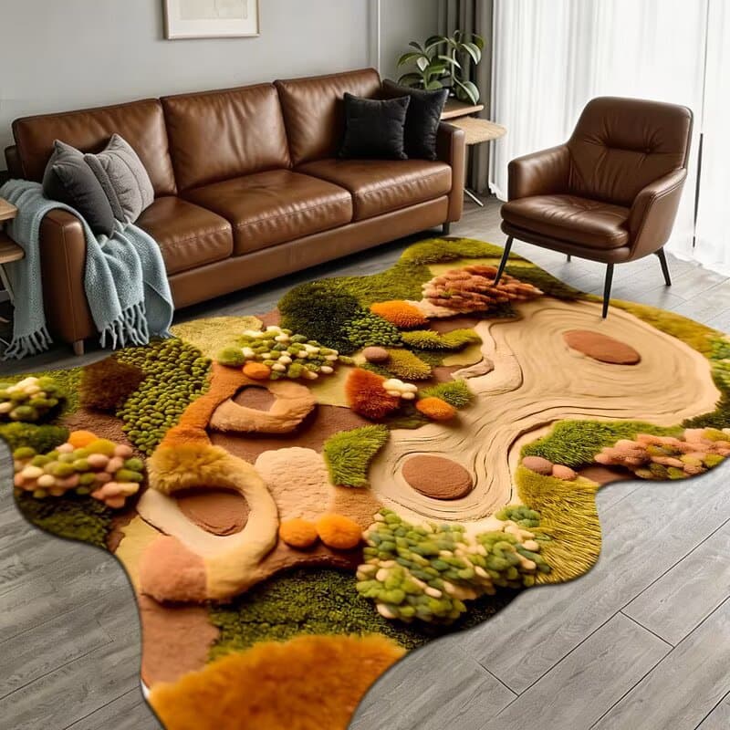 Cross-border 3D Simulation Crystal Velvet Irregular Green Carpet Living Room Coffee Table Mat Bedroom Bedside Rug