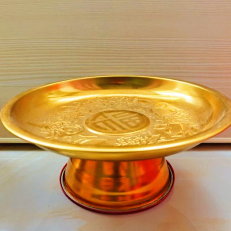 Offering Plate for Buddhist Altar, Copper Household Worship Alloy Tray, Fruit Plate Buddhist Supplies, Fruit Offering Plate