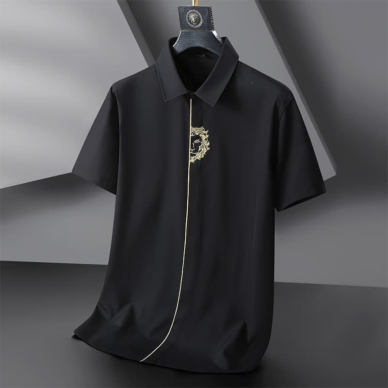 Fat Brother 2026 Amazon AliExpress Big Size Short Sleeve Embroidered Shirt Men Casual Loose Plus Size Black White