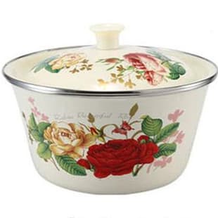 Thickened Enamel Basin with Lid Soup Bowl with Lid Nostalgic Enamel Oil Basin Old-Fashioned Enamel Basin with Lid Flat Bottom Chinese Medicine Basin