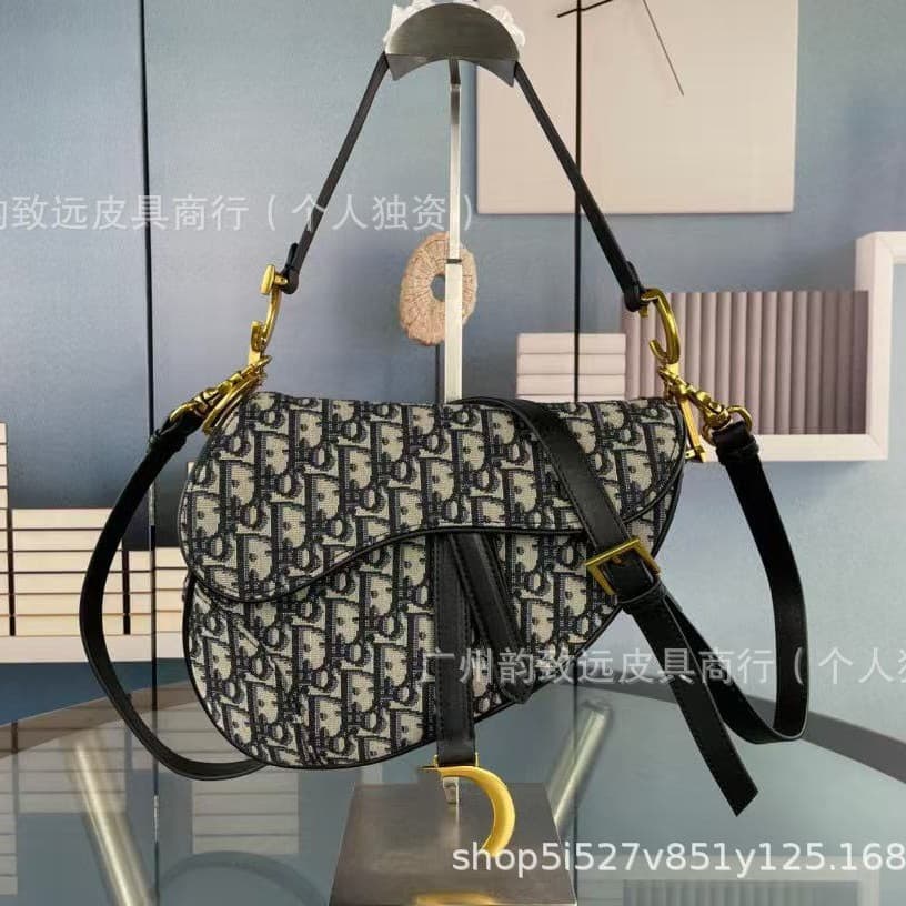 26 Classic Monogram Embroidered Saddle Bag, Matte Full Leather Shoulder Crossbody Handbag, Fashion Women's Bag, Summer Small Bag