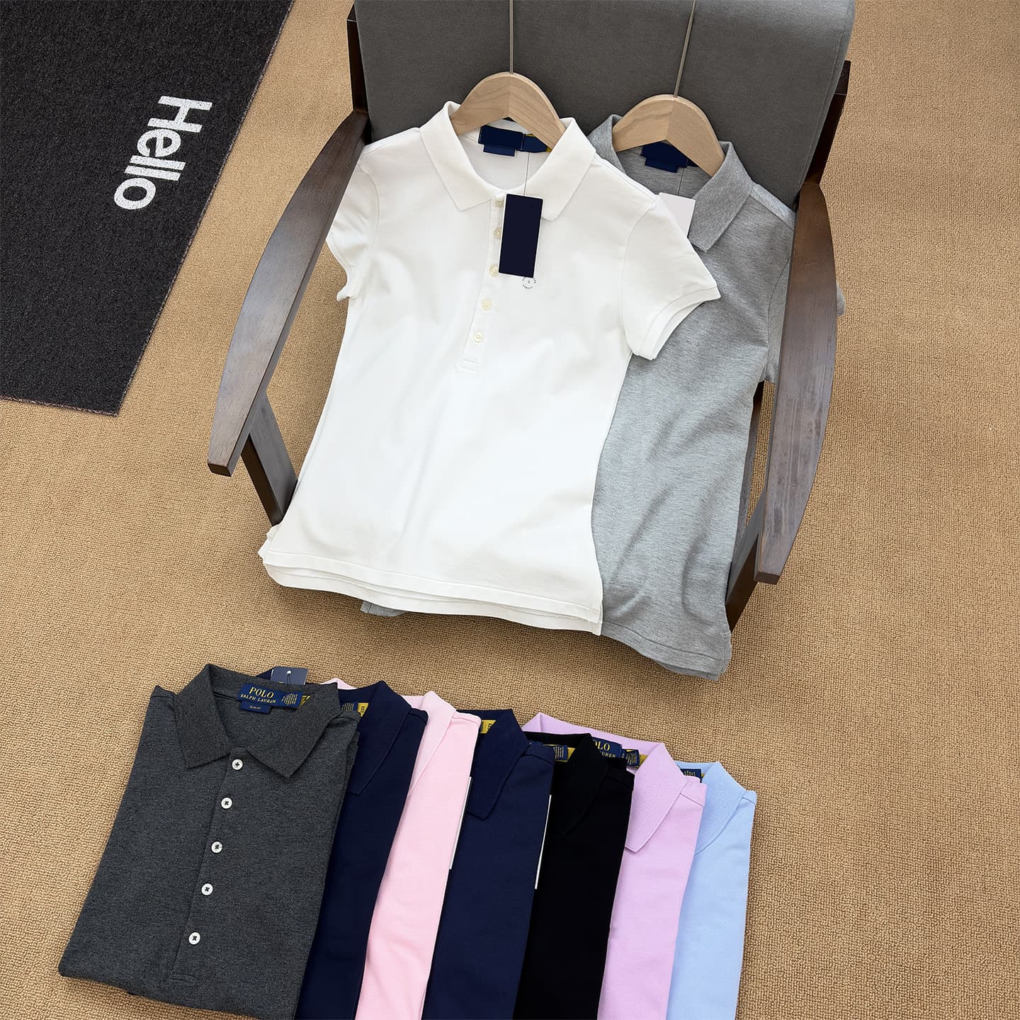 RL Ralph Lauren Pony Embroidery 5-Button Polo Shirt for Women, Short Sleeve Casual Versatile Fitted Waist Summer T-Shirt