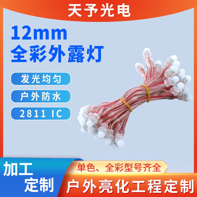 5V LED String Lights 50pcs 12mm Full Color Exposed Lights with 2811 IC Patch, Magic Color Piercing Lights for Decorative Illuminated Characters