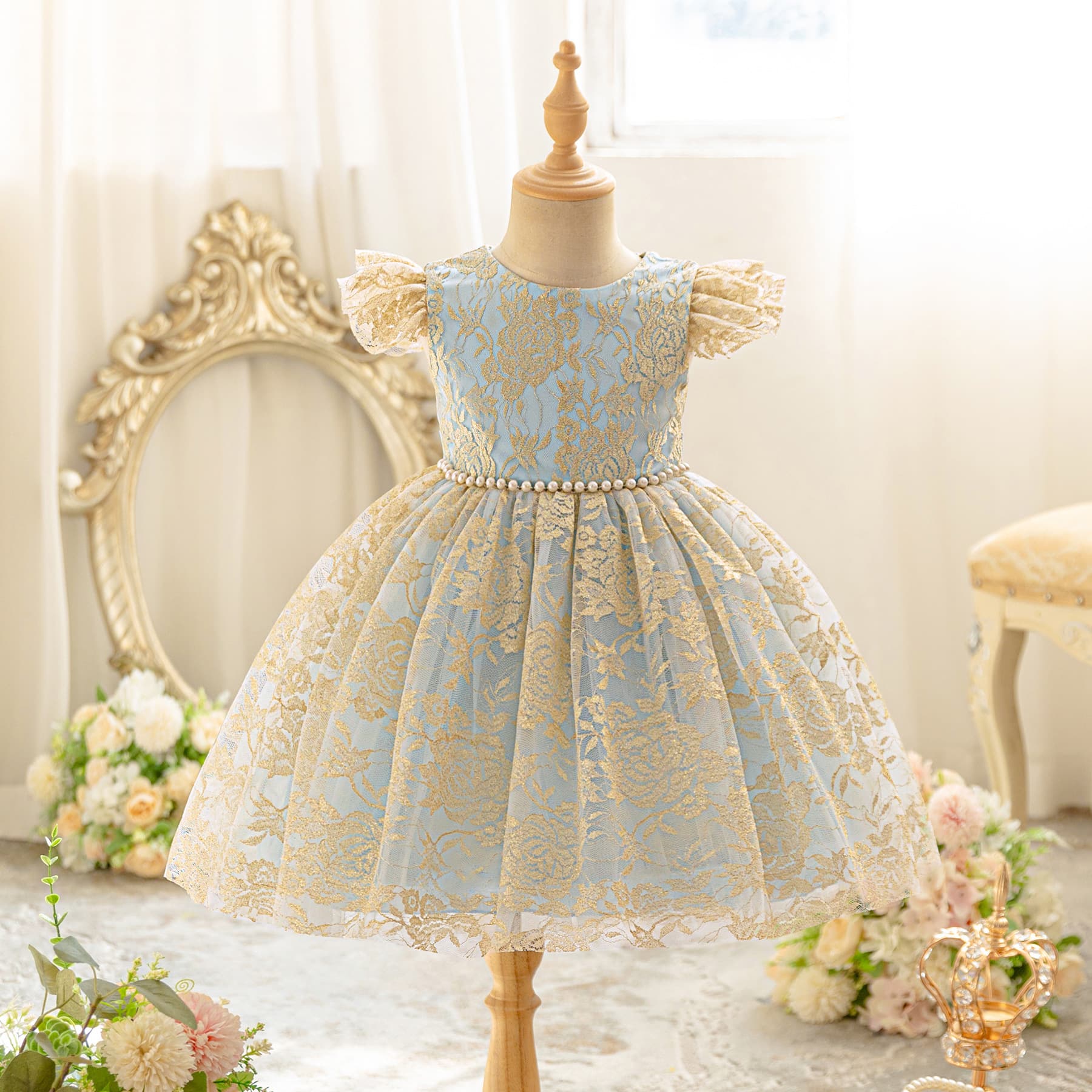Cross-border girls' dresses 2026 summer children's clothing girls flower girl dress princess dress children's pearl mesh children's dress