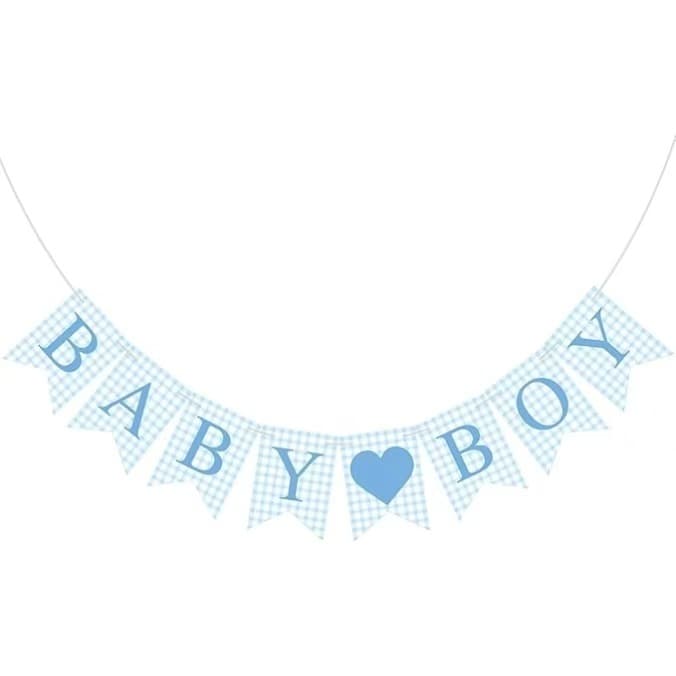 Gender reveal theme pink and blue plaid swallowtail flag banner baby boy girl party decoration supplies wall decoration