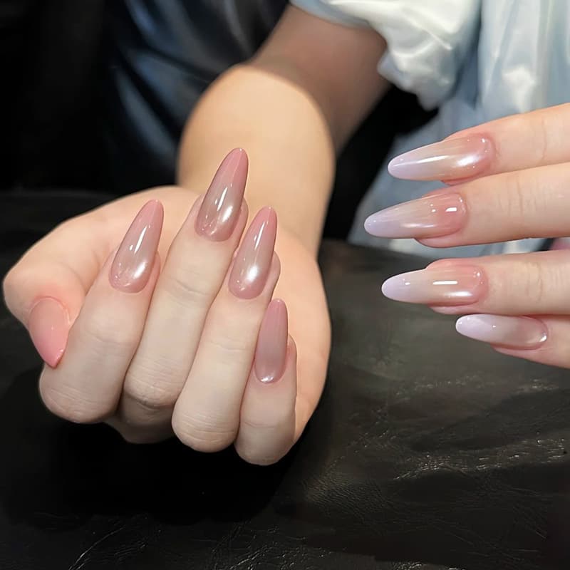 Trendy Press-On Nails High-End Nude Pink Blush Gradient Medium-Long Style Pure and Seductive Nail Tips Finished Product Whitening