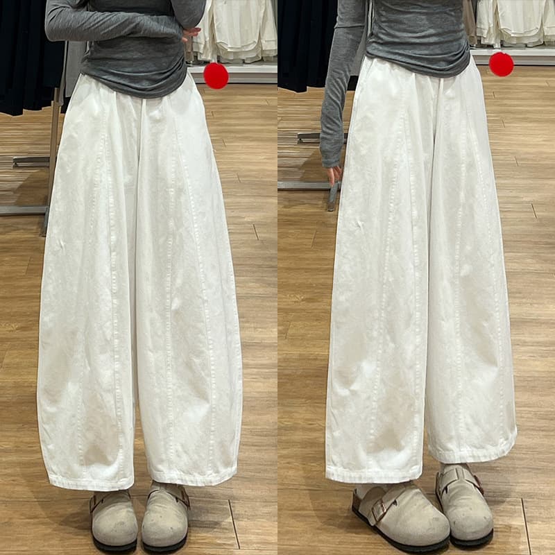 Women's Japanese Style High-Waisted Curved Leg Pants, Spring New Arrival, Loose Fit for Petite and Plus Size, Slimming Balloon Cargo Wide-Leg Pants