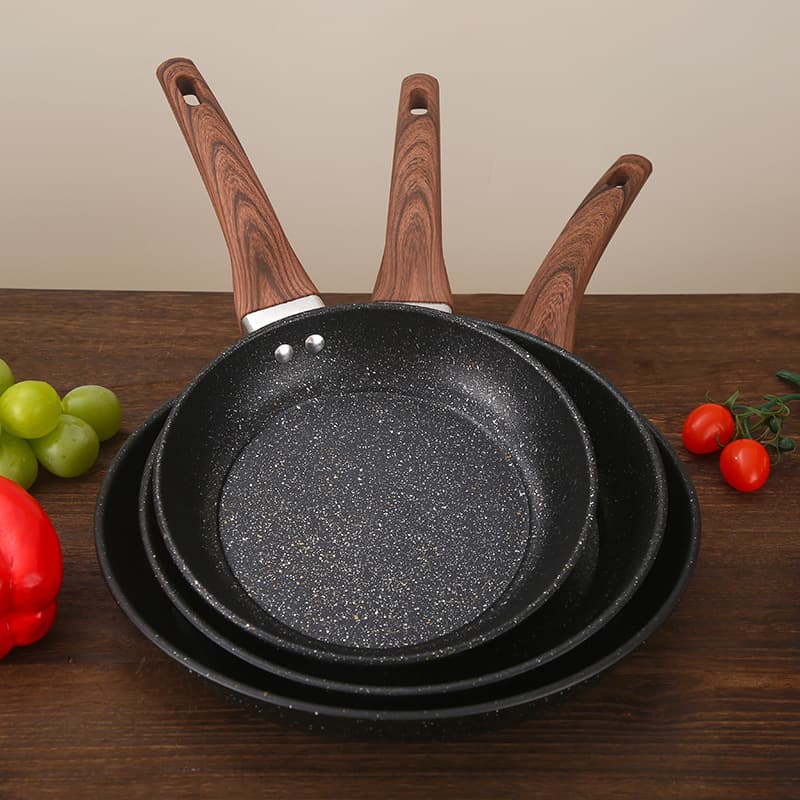 Factory Direct Home Maifanshi Wooden Handle Non-Stick Pan Set, Gift Wok Three-Piece Cookware Wholesale