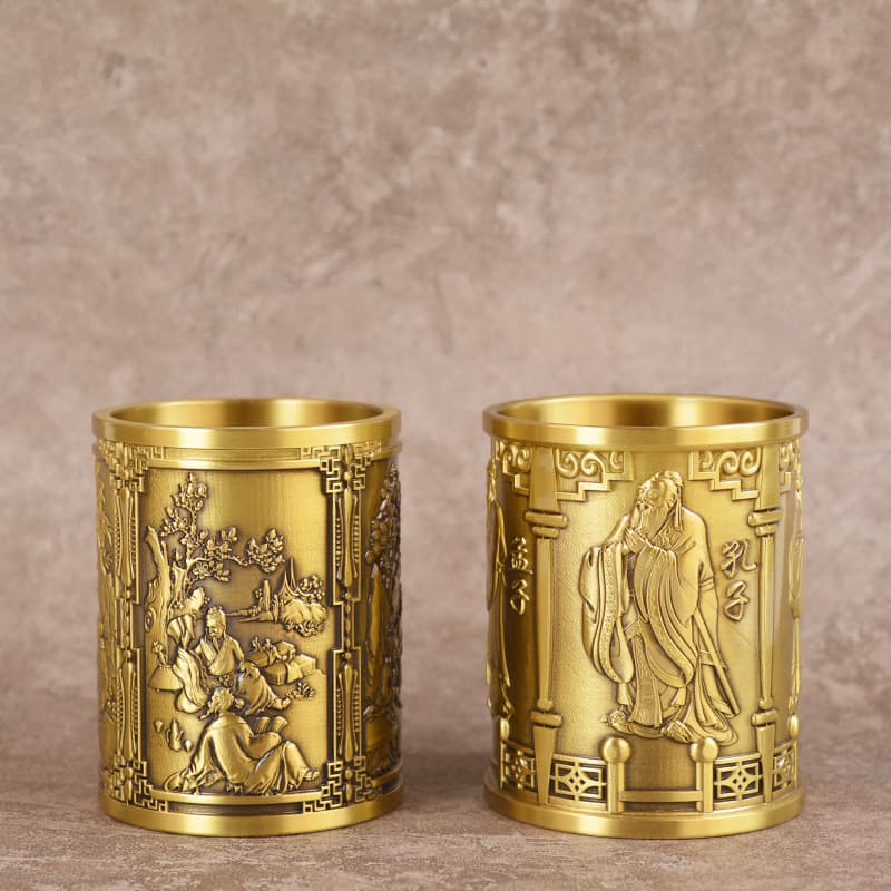 Hongda All-Brass Calligraphy and Painting Copper Pen Holder, Confucius and Mencius Four Treasures Copper Pen Holder Decoration