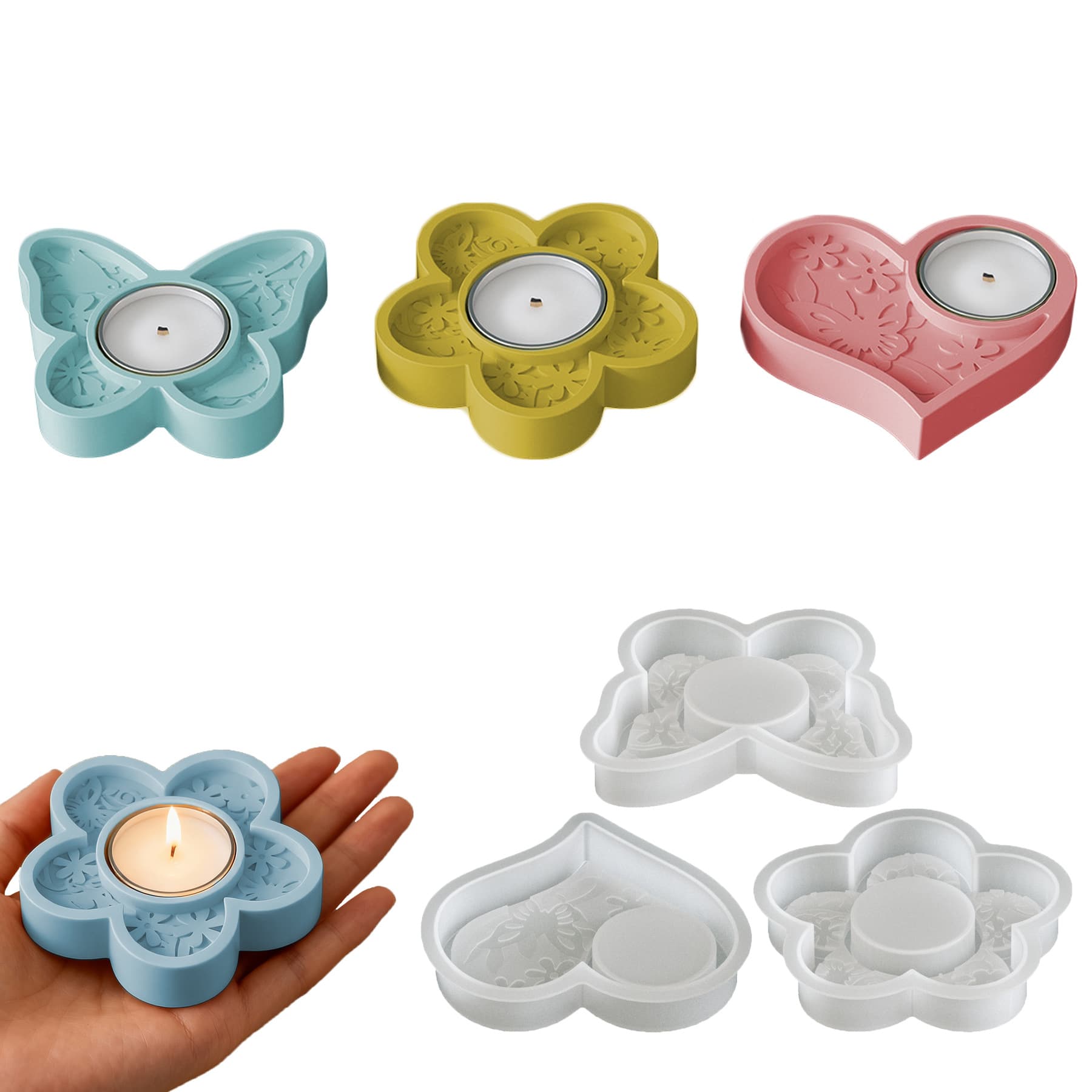 Cross-border embossed flower love candlestick resin silicone mold glue diy butterfly candle holder plaster ornaments