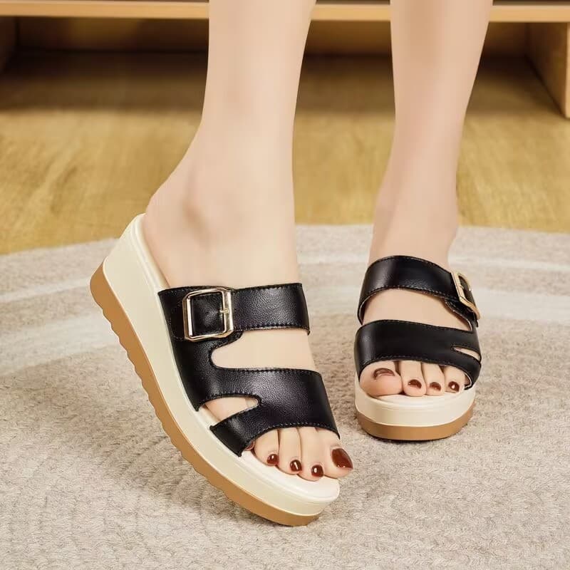 Women's Wedge Sandals Fashionable Versatile Outdoor 2025 Summer New Casual Buckle Strap Thick Sole Flip Flops
