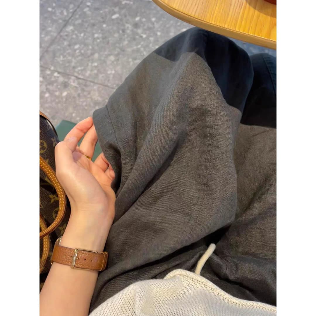 JOMI STUDIO! Old money style black linen pants for women 2026 Korean retro relaxed feeling high waist wide leg pants