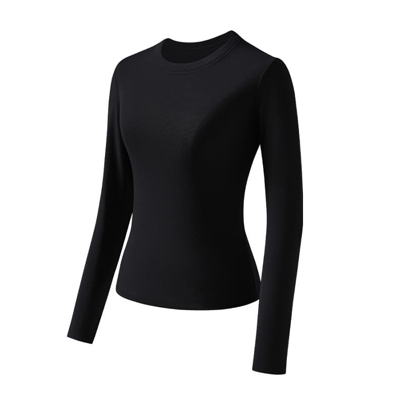 TikTok Hot Selling Regular Shoulder Long Sleeve T-Shirt Women's Autumn Solid Color High Elastic Round Neck Slim Fit Top Daily Casual Base Layer