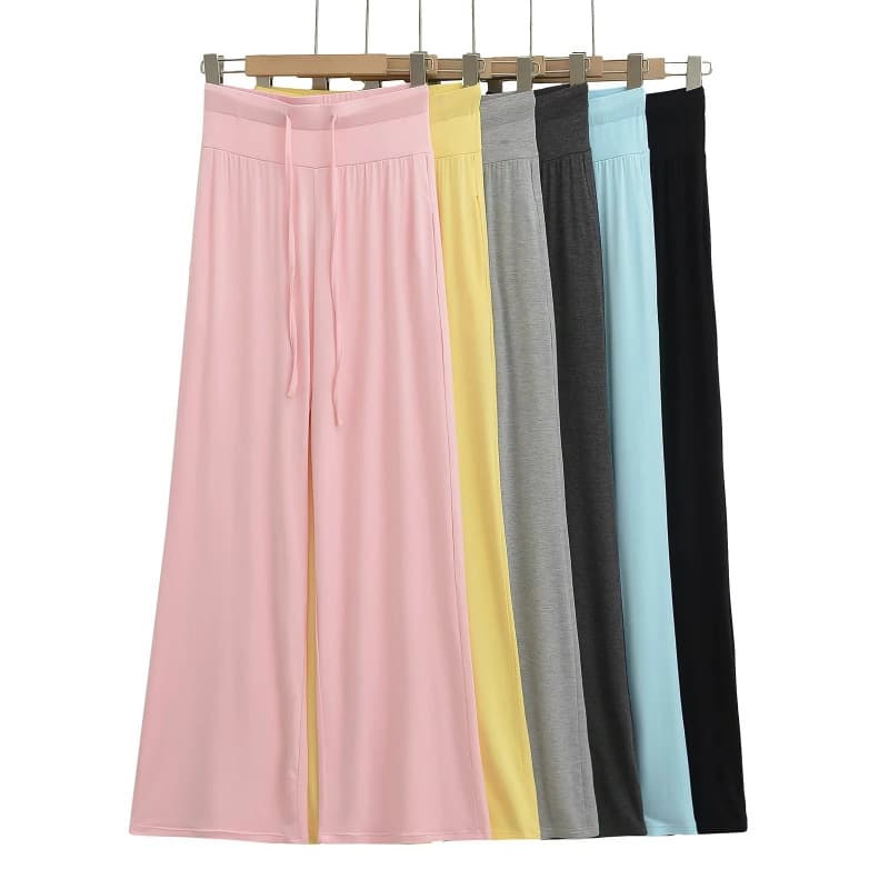 Fashionable street-style lightweight wide-leg pants, 2025 summer high-waist drawstring versatile casual slimming straight-leg lazy-style pants.