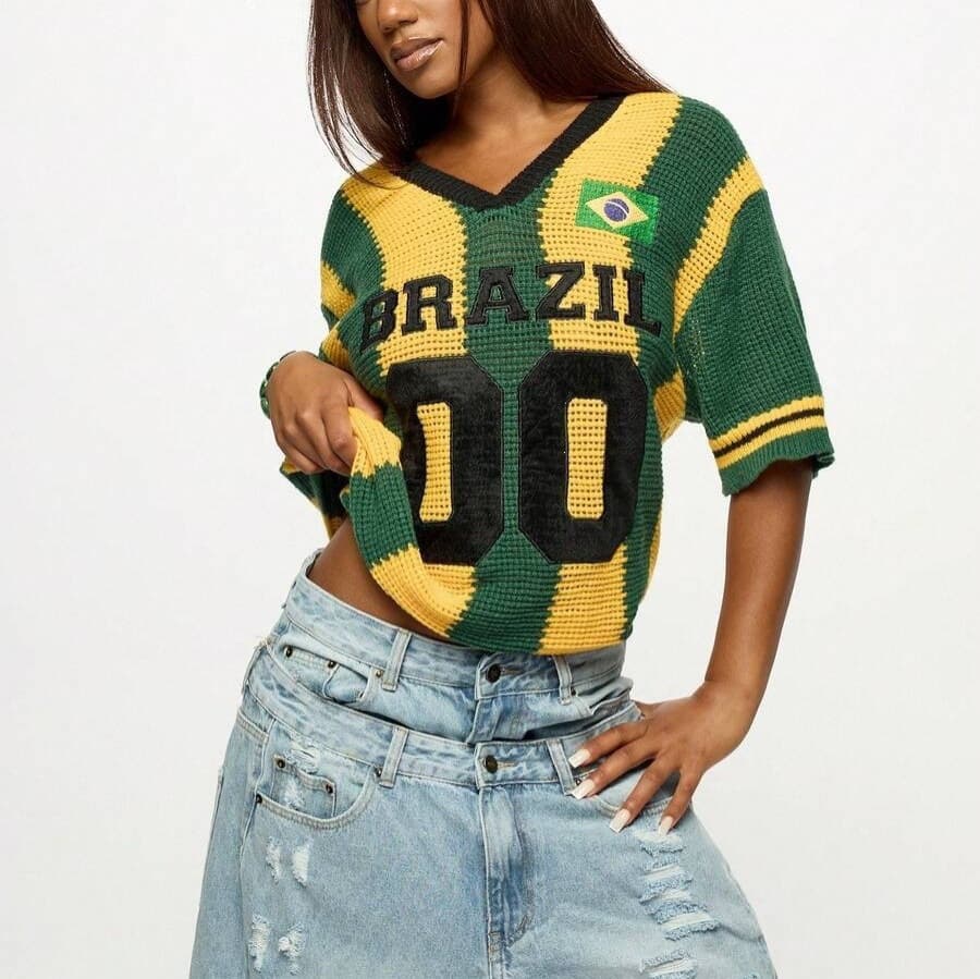 European and American cross-border spring/summer Y2K thin breathable knit women's top with Brazilian letter embroidery fashion Y2K T-shirt