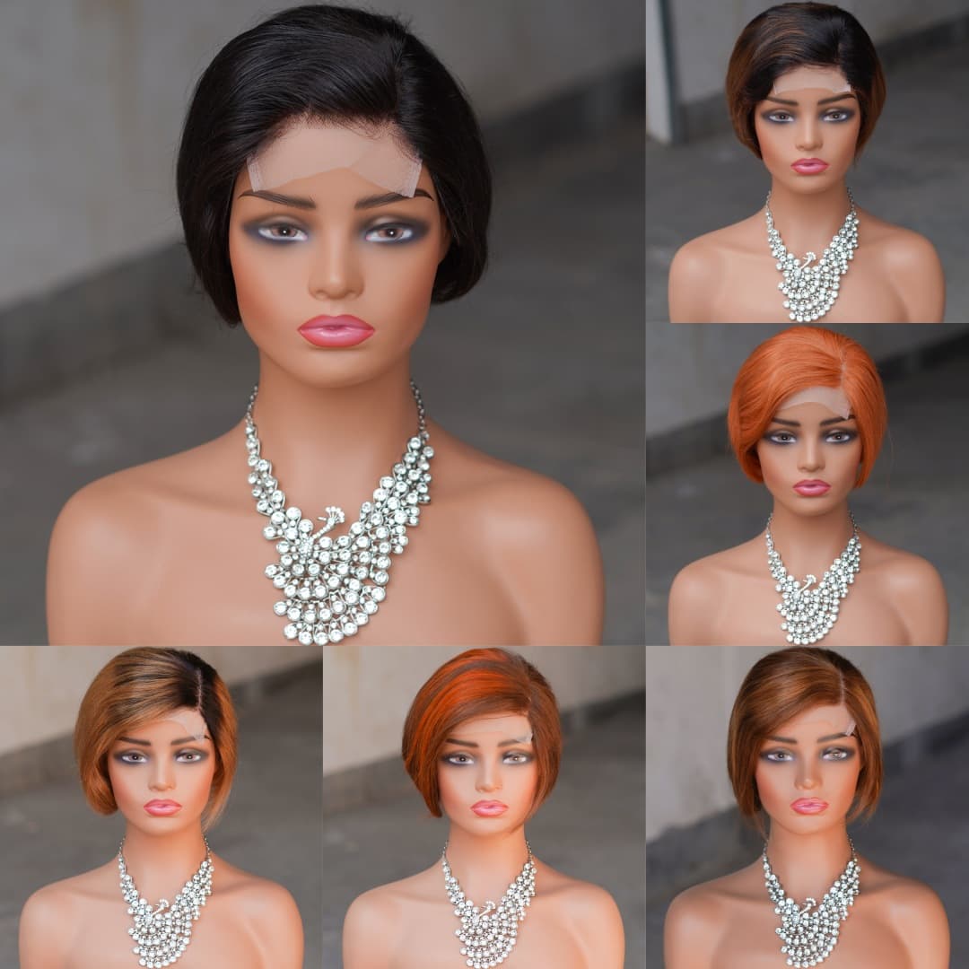 Gurgling Show 4x4 Lace Human Hair Wigs Pixie Wig Colorful Human Hair Pixie Headgear