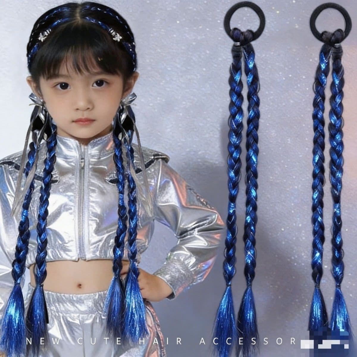Colorful Highlight Braided Wig Ponytail Double Ponytail Sweet Cool Girl Boxing Braids Natural Simulation Dreadlocks Hair Accessories