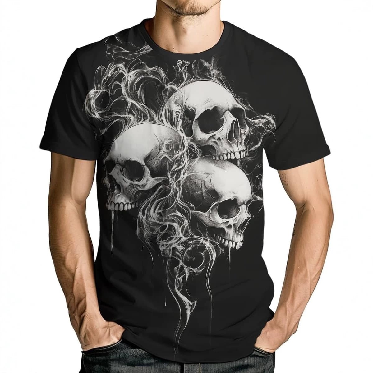 Summer Motorcycle Print Men's T-Shirt Hip Hop Skull Moto Streetwear Loose Short Sleeve Tops Tees Men Clothing
