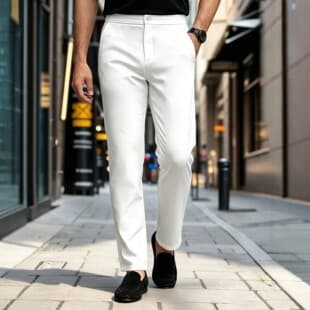 Men's Summer Business Casual Pants White Cropped Pants Light Luxury Slim Straight Leg Trousers Men's Dress Pants