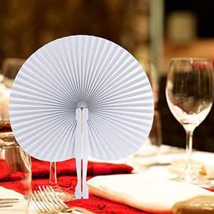 White Round Paper Fan, White Folding Travel Fan, Small Round Fan, White Heart-Shaped Paper Fan