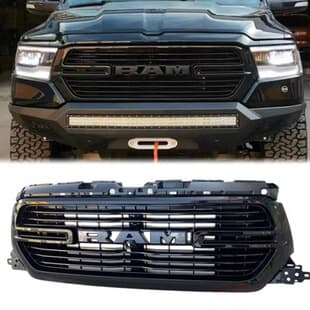 For 19-25 Dodge RAM 1500 Pickup Grille, OEM Style Smoked Black Grille