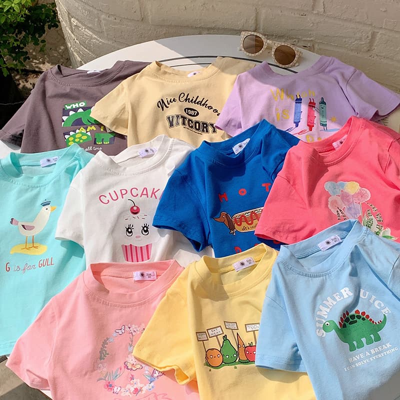 Cross-border Trade Children's Short Sleeve T-Shirt for Boys and Girls 2026 Summer Wholesale Baby Clothes Cartoon Print Top