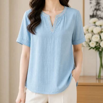 【Large Stock】2026 New Cross-Border Fashion Versatile French Style Solid Color Simple Design Top for Women