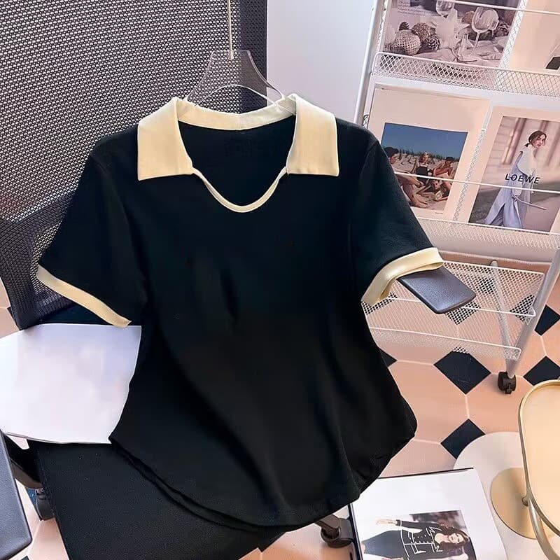 100% Cotton High Quality Women's Fashion Brand Polo Short Sleeve T-Shirt Slimming Top Summer Women's T-Shirt