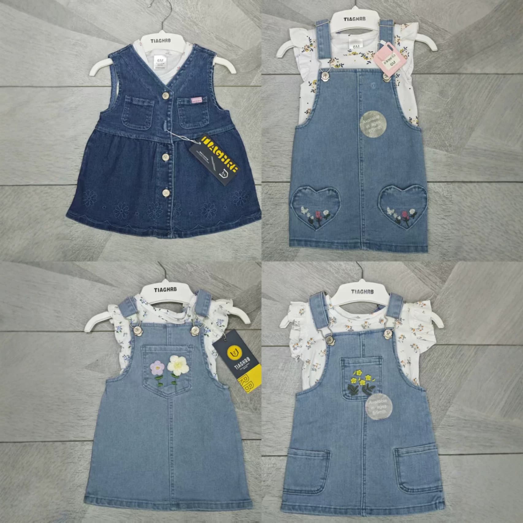 Girls' Summer Short-Sleeve Kids Set, 3 Months-2 Years, Denim Overalls Girls' Dresses