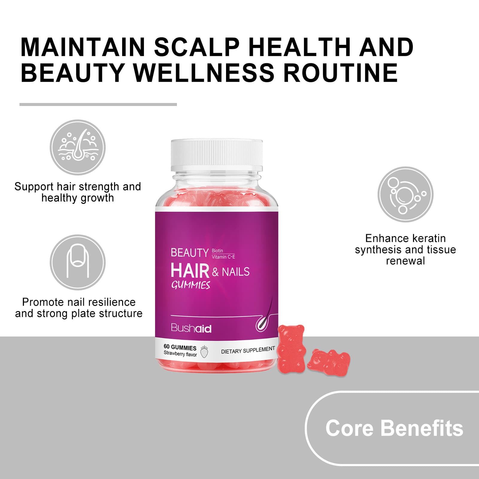 BUSHAID Hair and Nail Care Support Gummy Candies