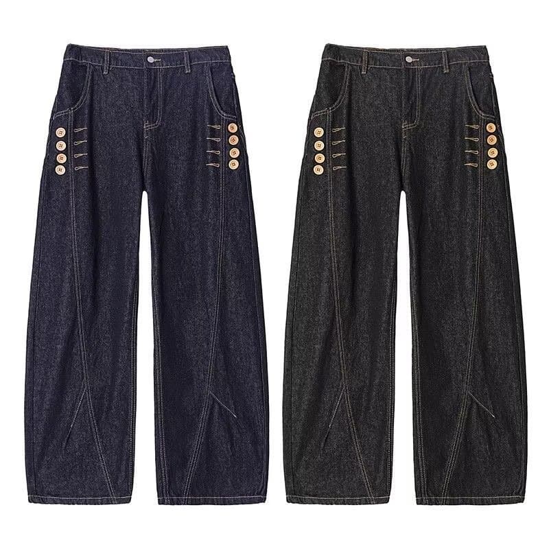 Geomancer Japanese original craftsmanship American retro scimitar pants niche design wide-leg loose jeans