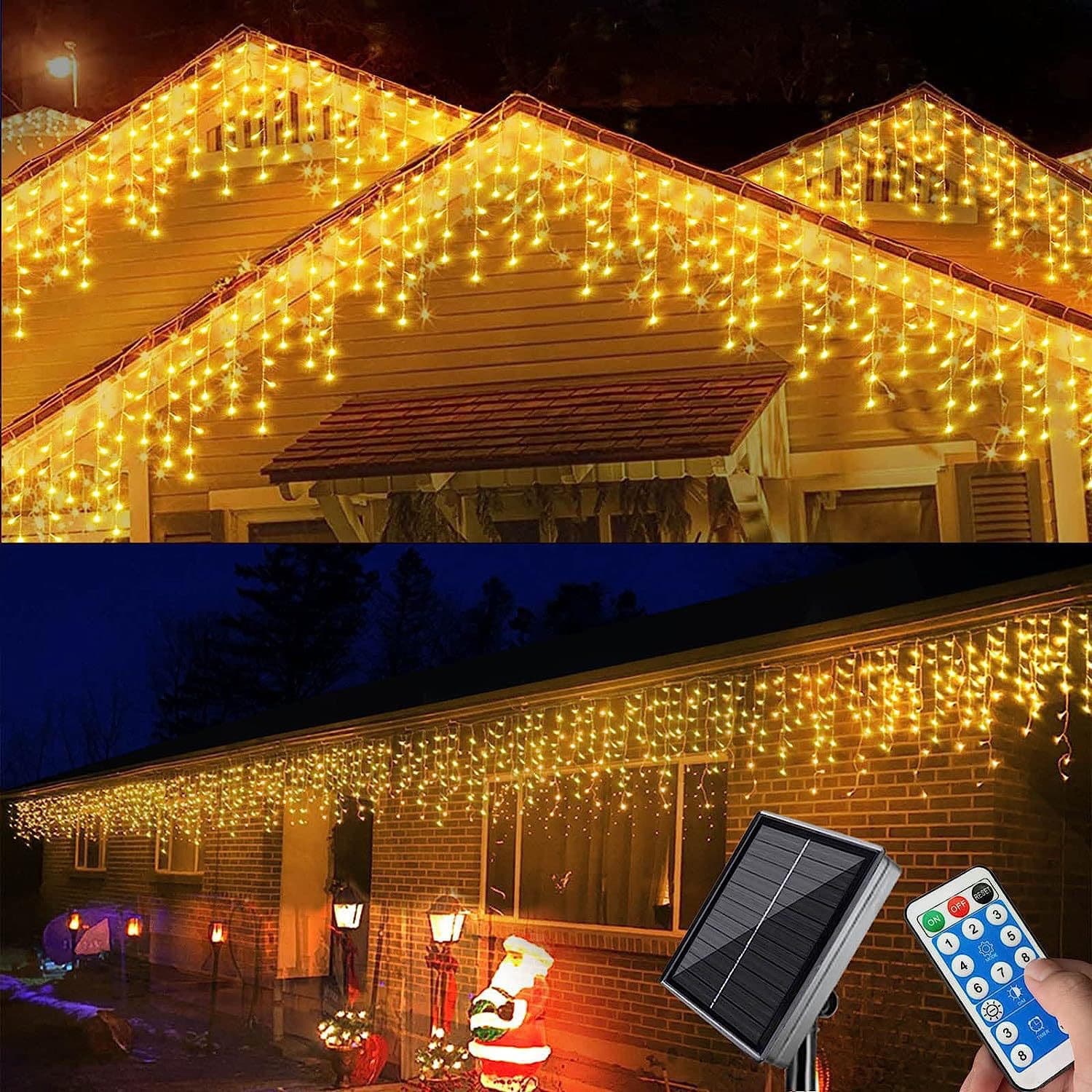 Remote Control Solar Powered Led Colorful String Lights Outdoor Waterproof Garden Courtyard Festival Starry Sky Waterfall Ice