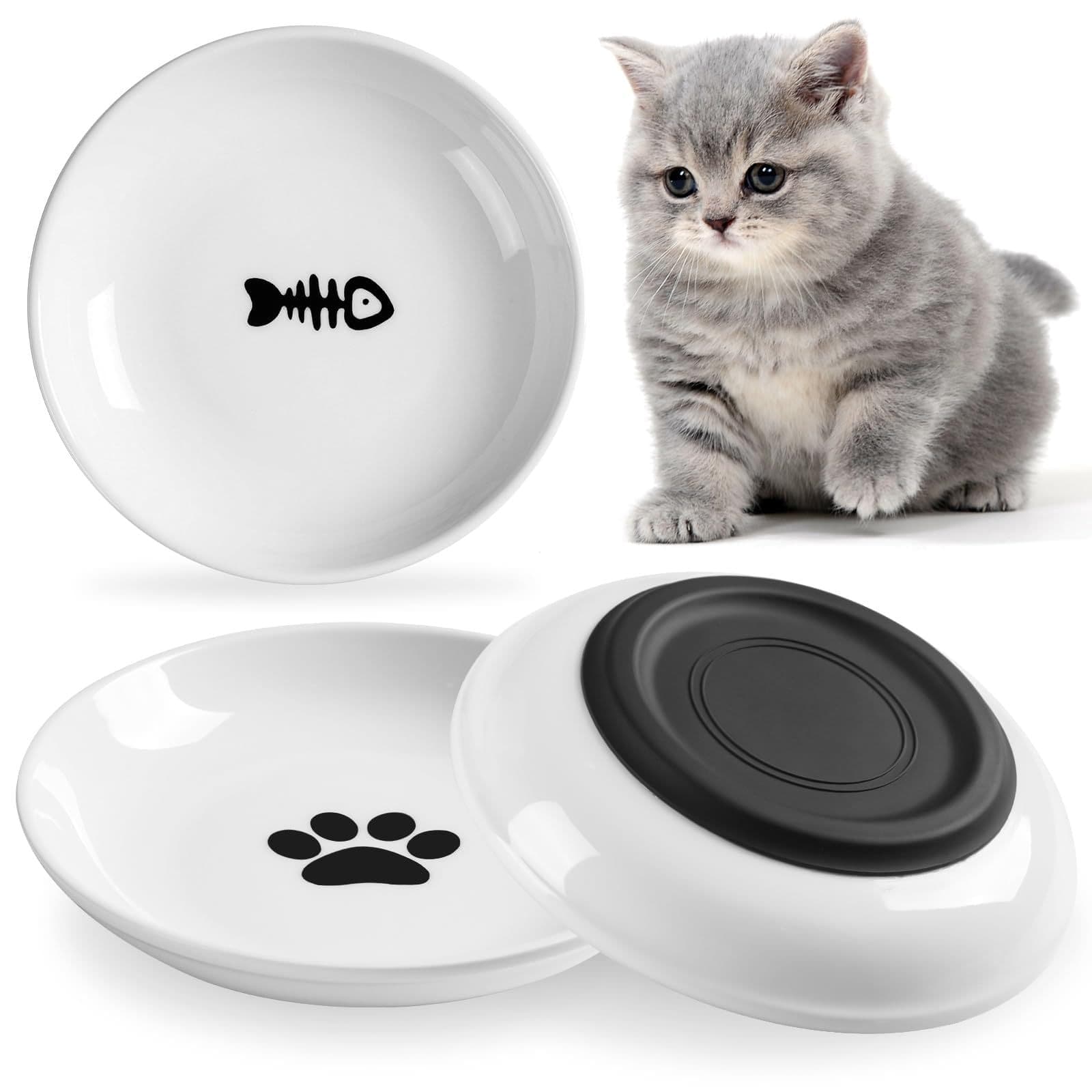 Amazon Pet Cat Bowl Supplies Snack Can Plate Non-Slip Silicone Bottom Cat Food Bowl Ceramic Cat Plate