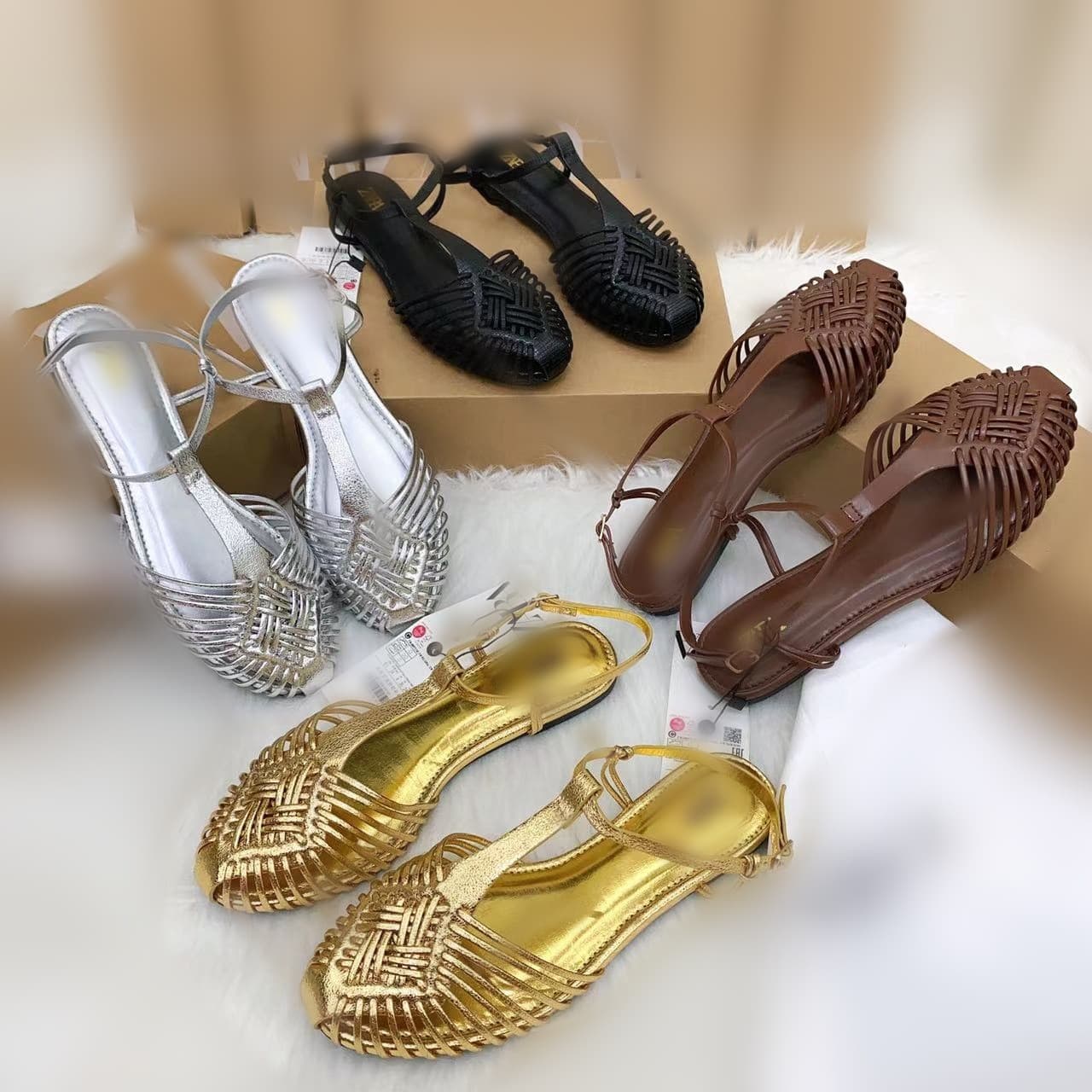 ZA is a best-selling new vintage round-toe metal buckle women's shoes, simple for daily wear, solid color, casual shoes