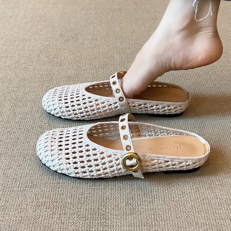Women's slip-on mules, woven openwork clogs, summer outdoor wear, versatile shoes