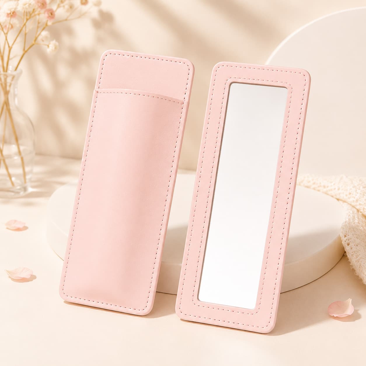 Cross-border new style lipstick and lipstick storage box with makeup mirror, portable and simple PU leather lip liner box with logo printing
