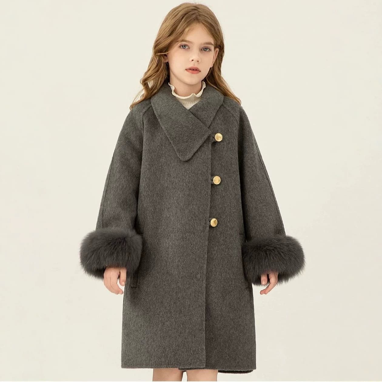 Girls' Woolen Coat 2026 Autumn and Winter New Style Western Style Middle and Big Children's Thickened Loose Mid-Length Woolen Coat