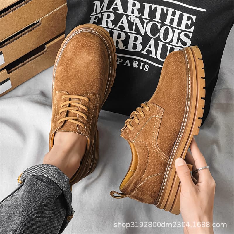 2409 Men's Shoes 2024 New Style Versatile Genuine Leather British Style Retro Work Boots, Low-top Big Toe Safety Shoes